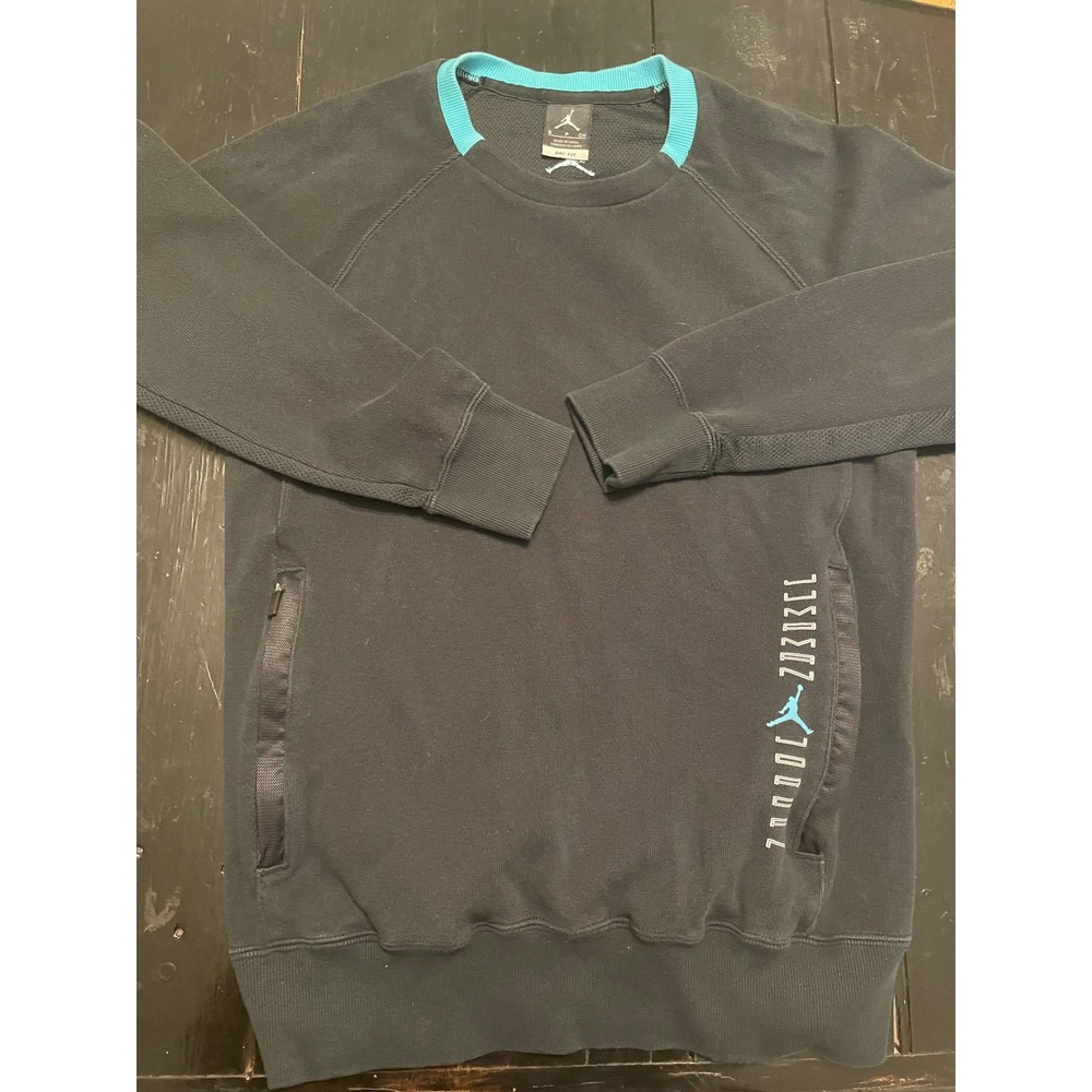 Jordan Brand Dri-FIT Sweatshirt Mens Small Black Teal Pullover Zip Pockets